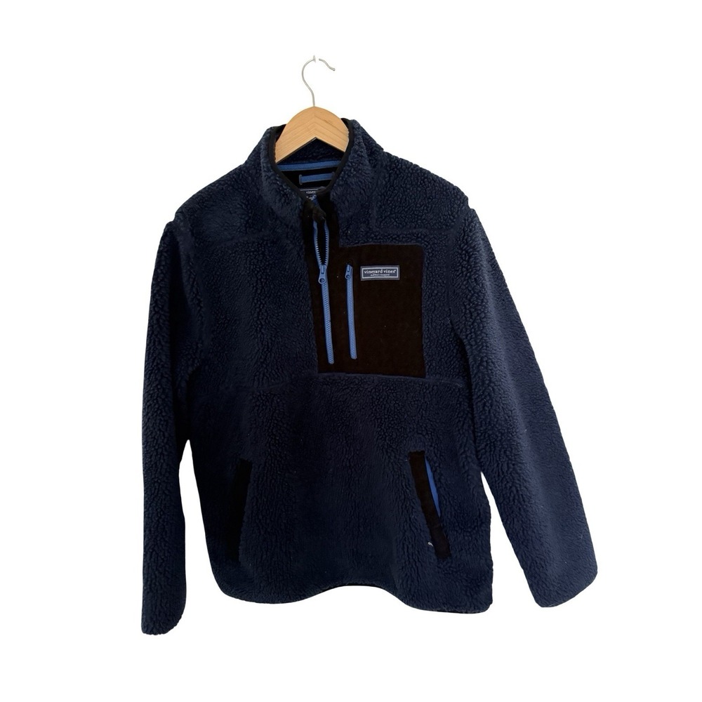 Vineyard Vines 1/4 Zip Blue LSweatshirt Mens Size medium Sherpa Fleece